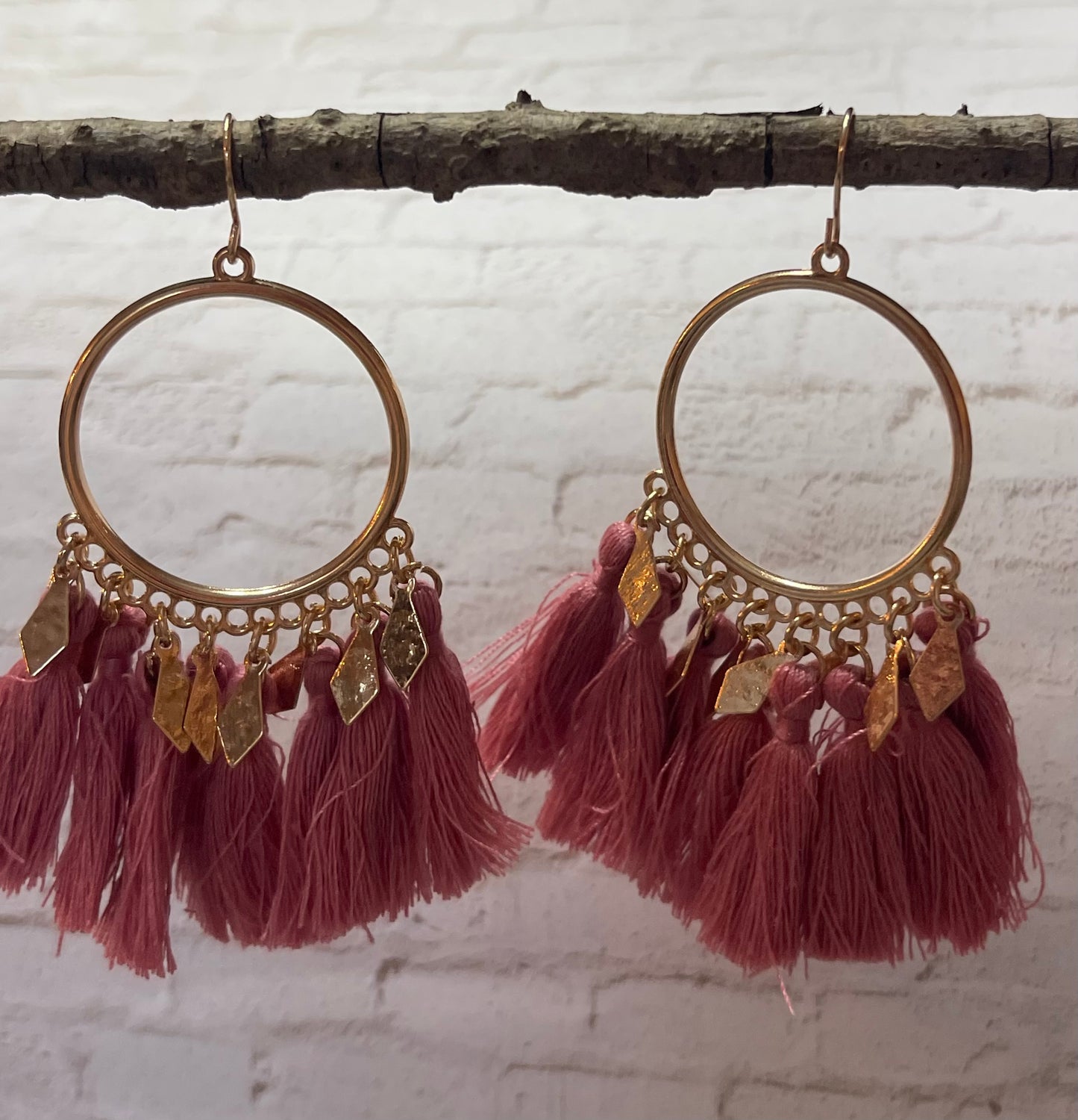 Blush Pink Tassel Hoop Earrings-Boho Chic Accessory