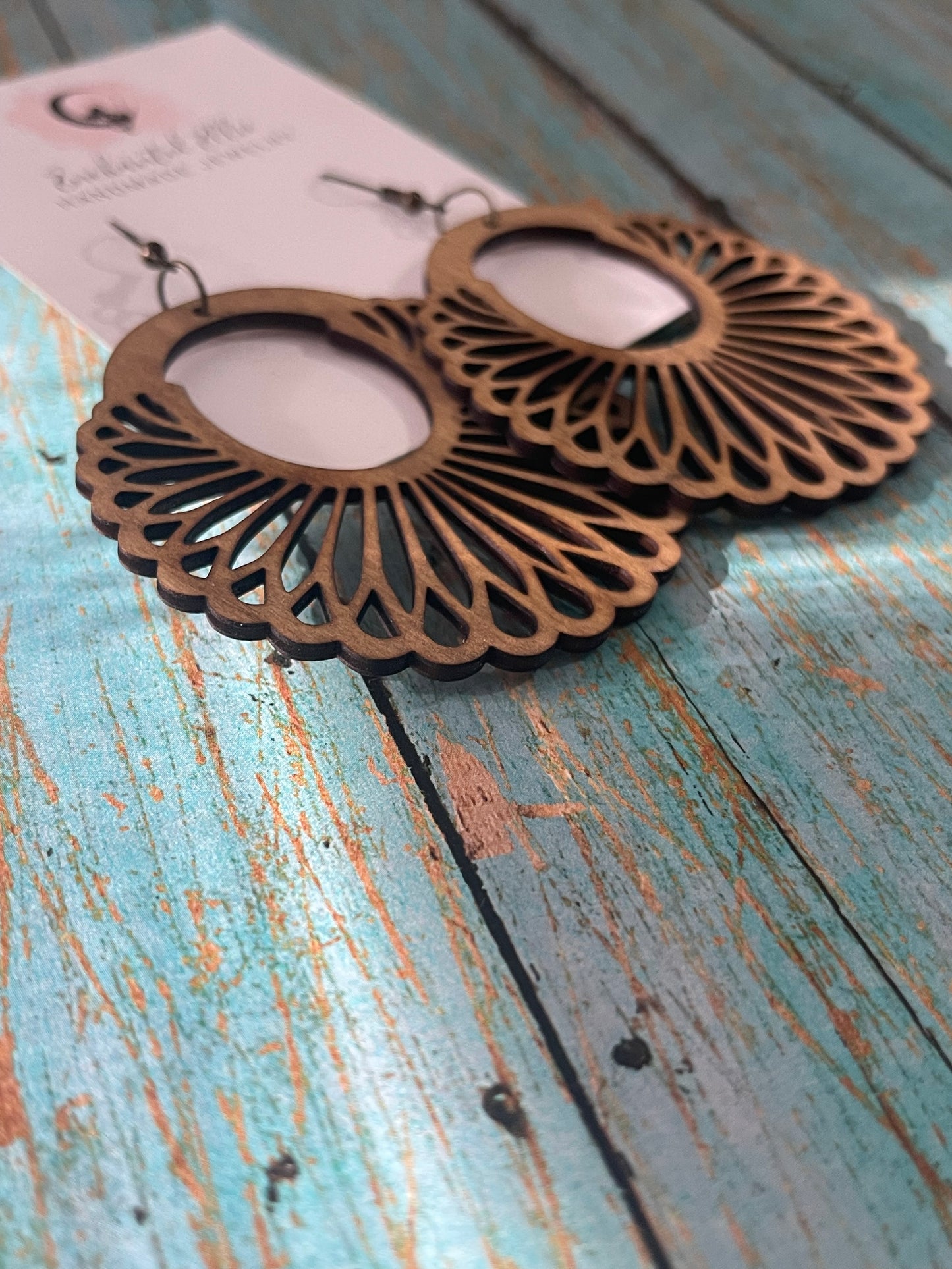 Chamomile Flower Boho Wood Earrings