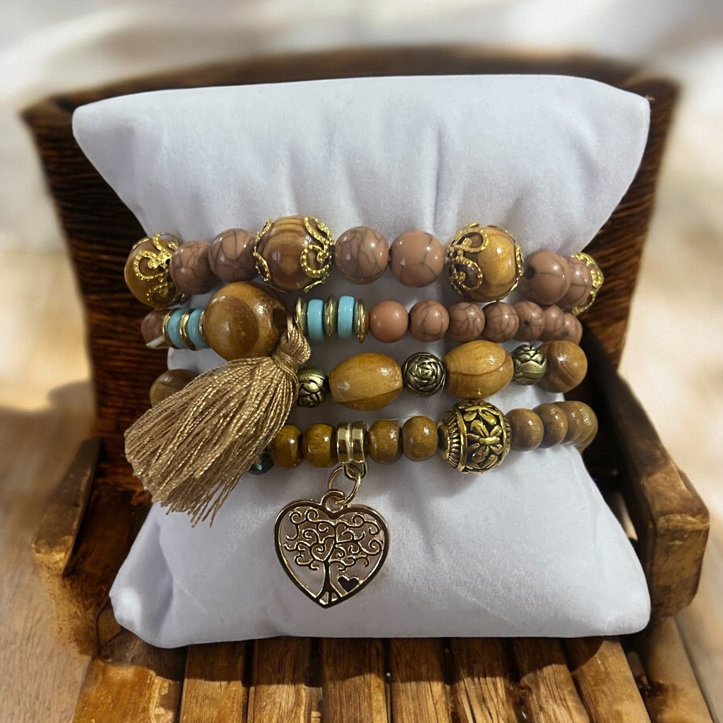 Boho Earth & Turquoise 4-Stack Bracelet Set