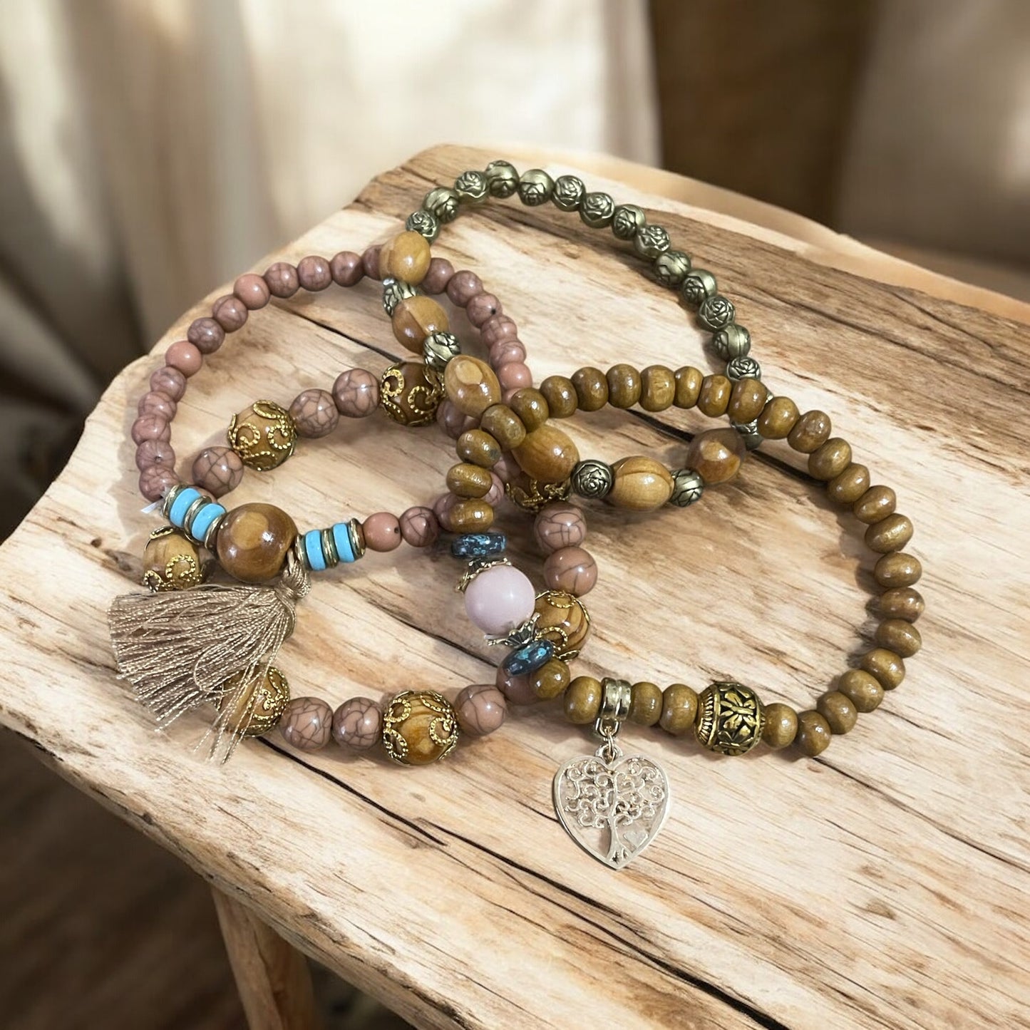 Boho Earth & Turquoise 4-Stack Bracelet Set