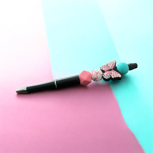 Butterfly Silicone Beaded Pen – Black Ink Pen with Refill