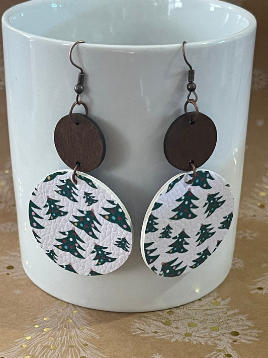 Christmas Tree Earrings with Wood Accent