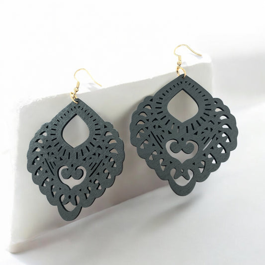 Lightweight Black Wood Earrings