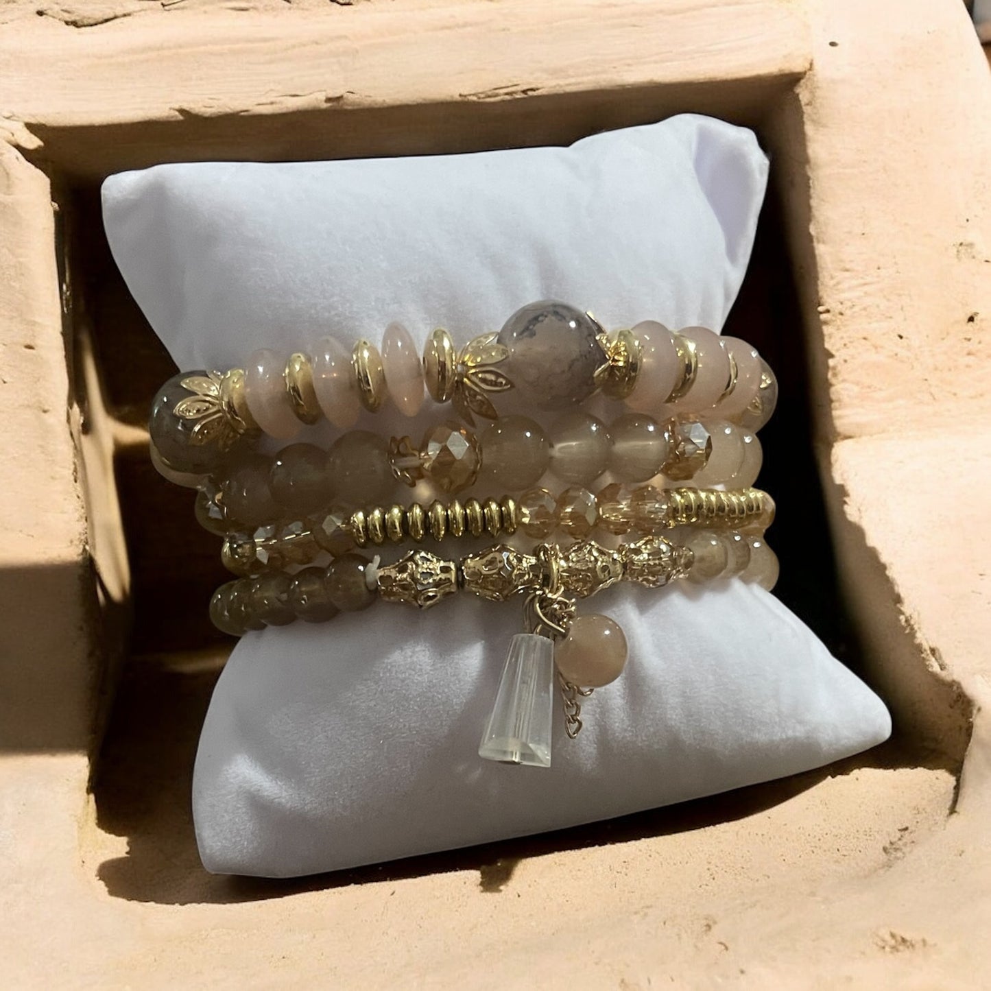 Cream & Gold 4-Stack Bracelet Set