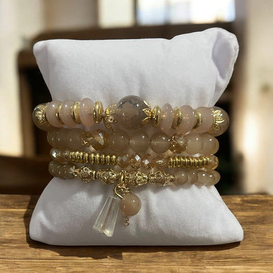 Cream & Gold 4-Stack Bracelet Set