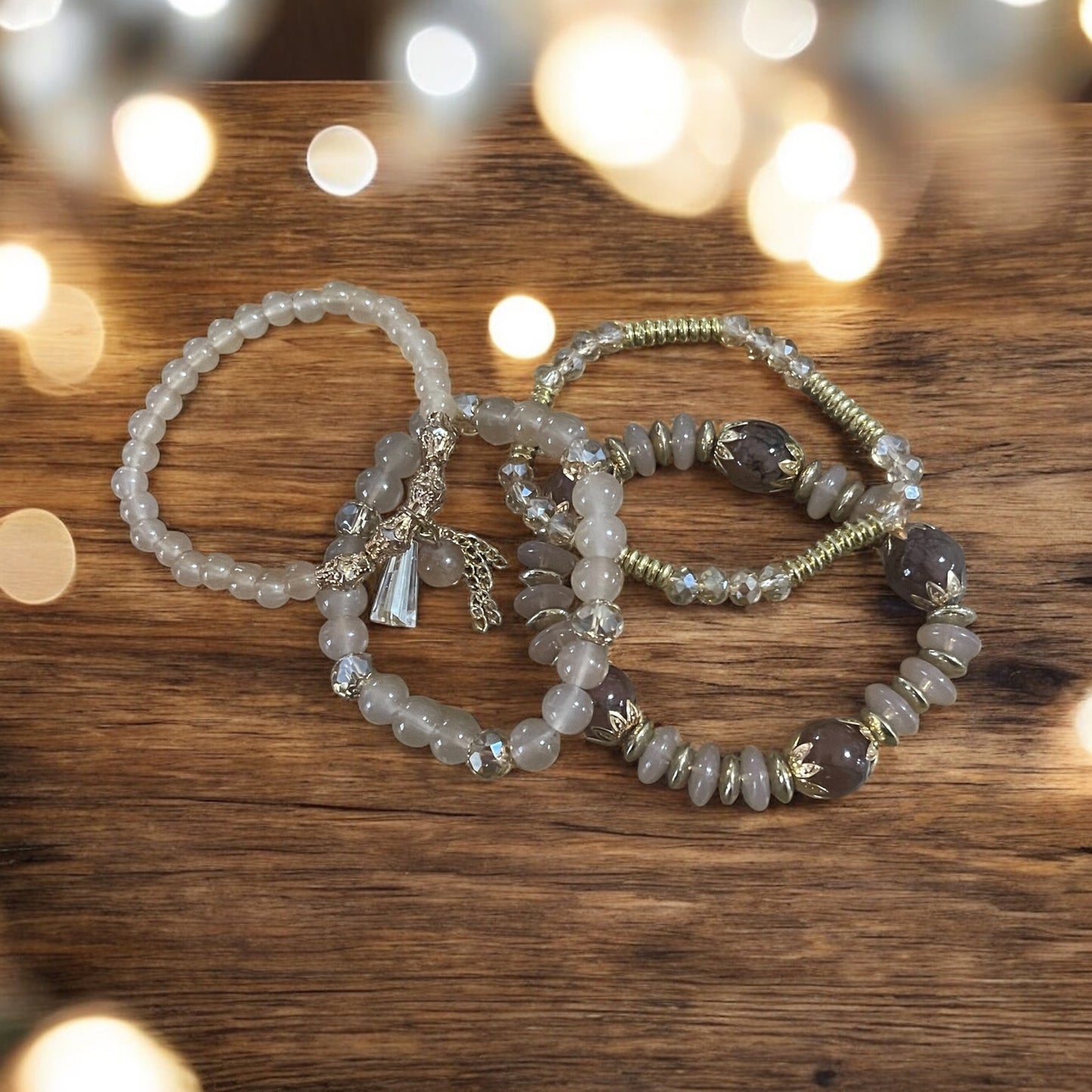 Cream & Gold 4-Stack Bracelet Set