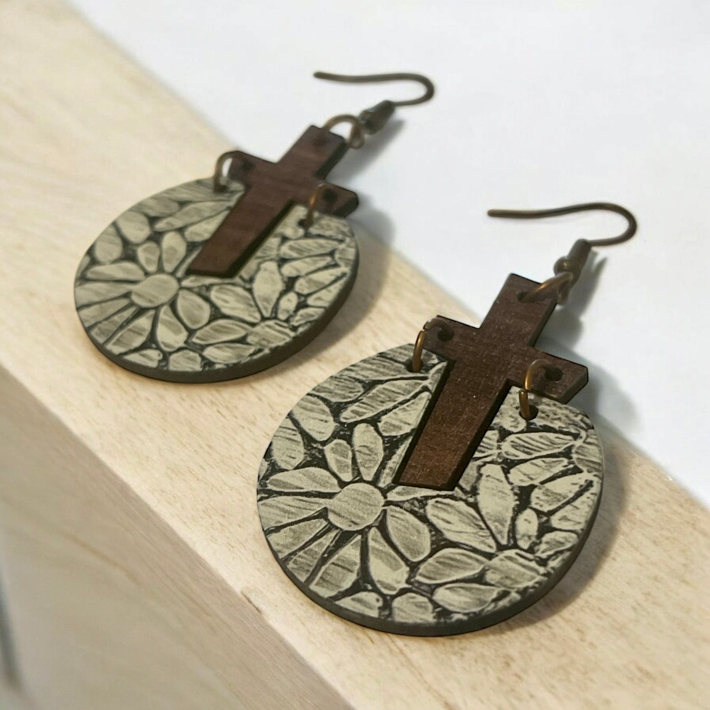 Wooden Cross & Floral Earrings – Faith Meets Nature
