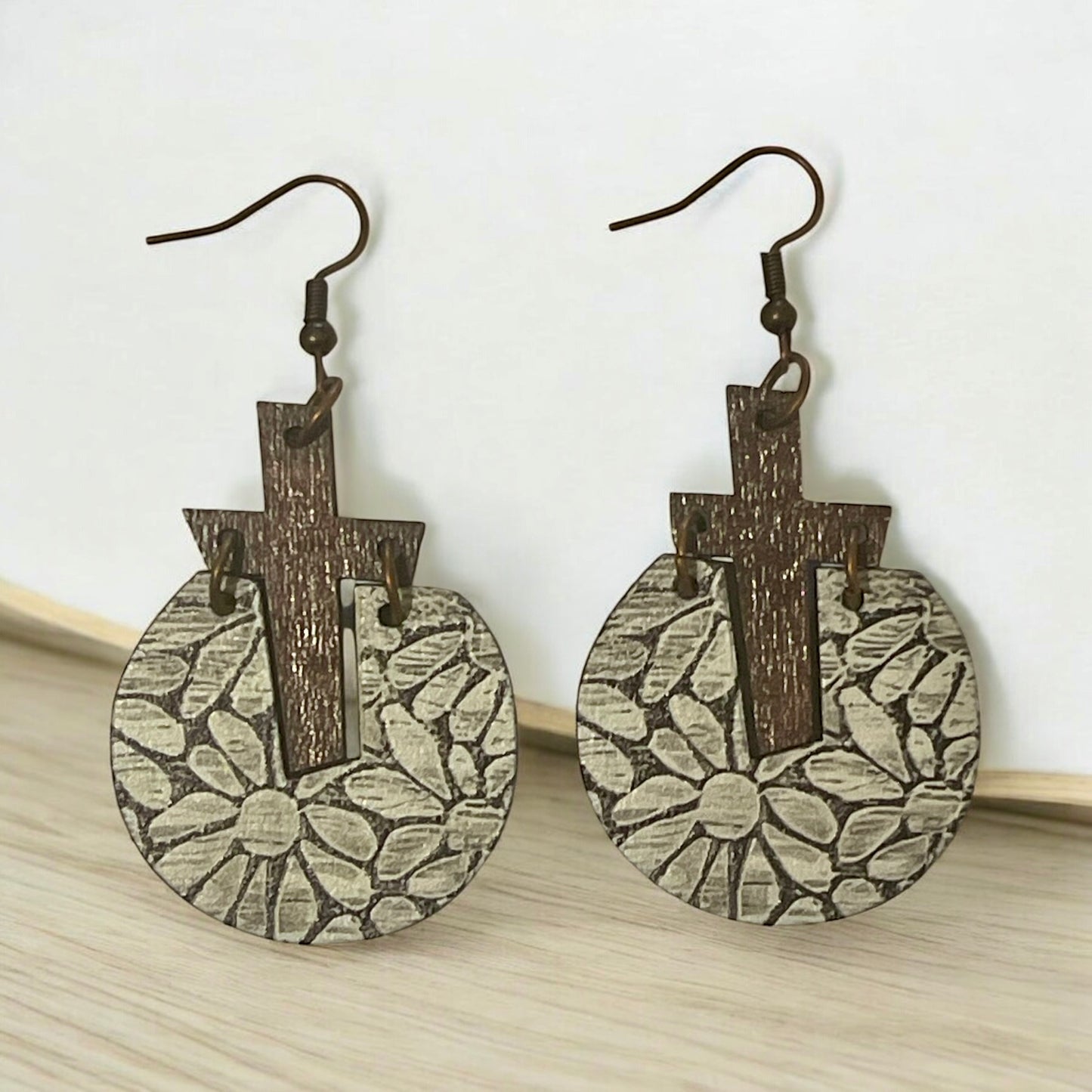Wooden Cross & Floral Earrings – Faith Meets Nature