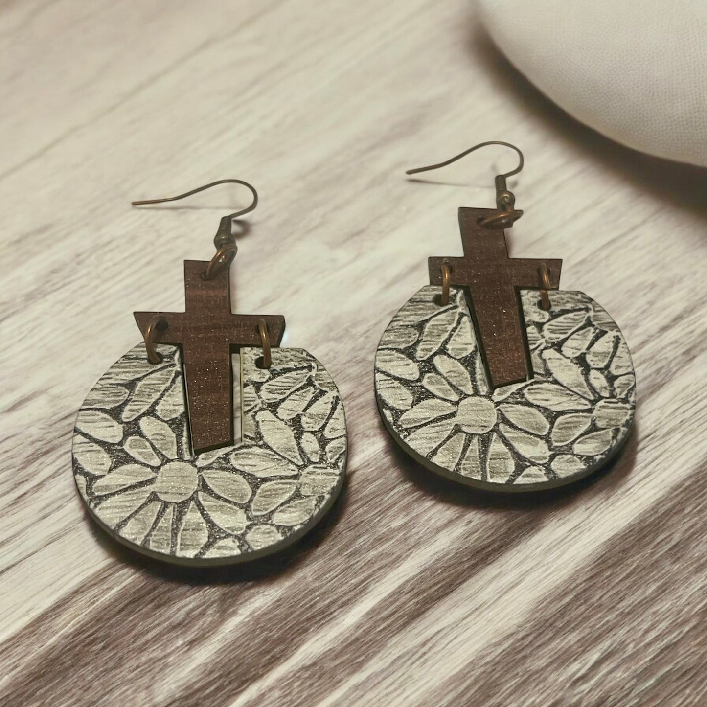 Wooden Cross & Floral Earrings – Faith Meets Nature