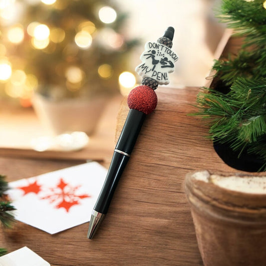 “Don’t Touch My Pen” Silicone Beaded Pen – Sparkly Red & Rhinestone Accent