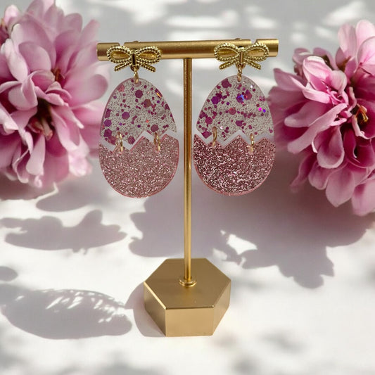 Glitter Egg & Bow Drop Earrings