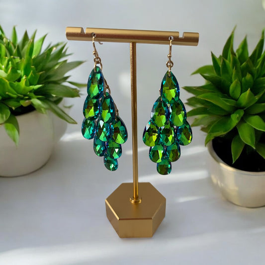Emerald Cascade Teardrop Crystal Earrings