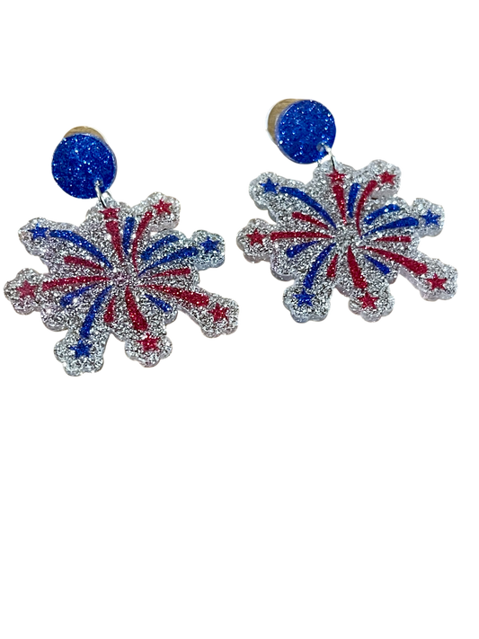 Patriotic Red, White, & Blue Glitter Firework Earrings
