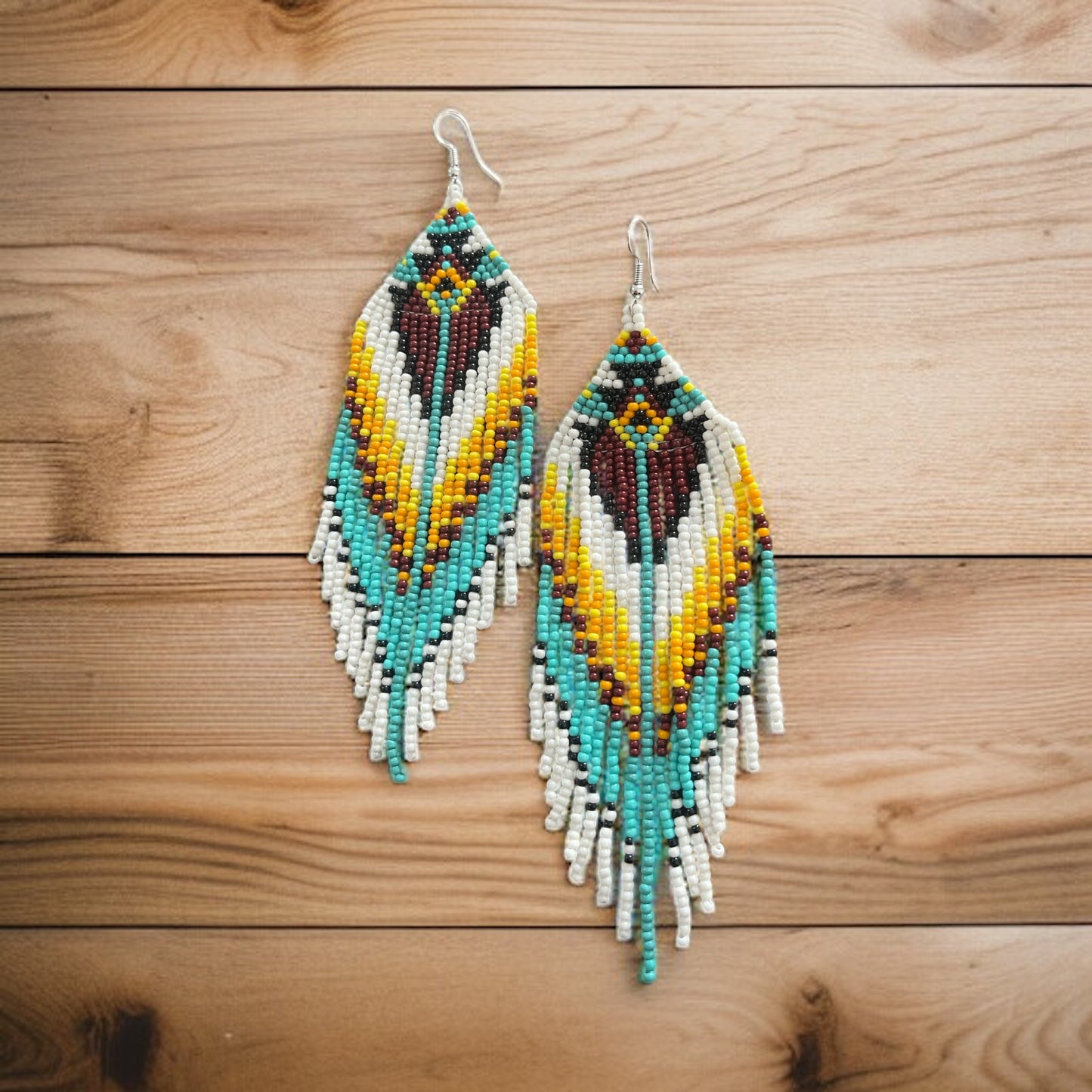 Boho Beaded Fringe Earrings – Turquoise, Burgundy, Black and Yellow Western Style