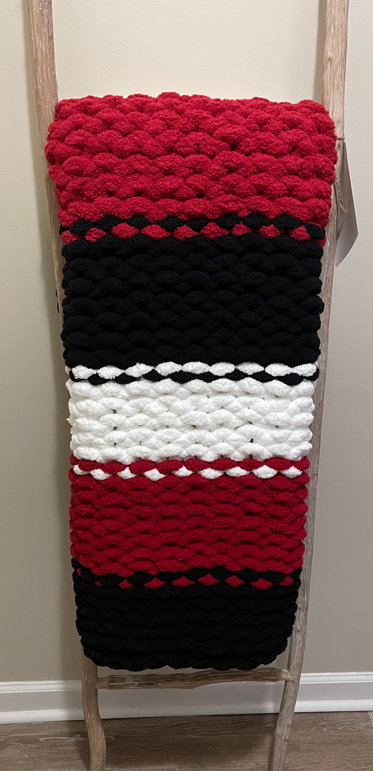 Handmade Red, Black, & White Chunky Chenille Blanket
