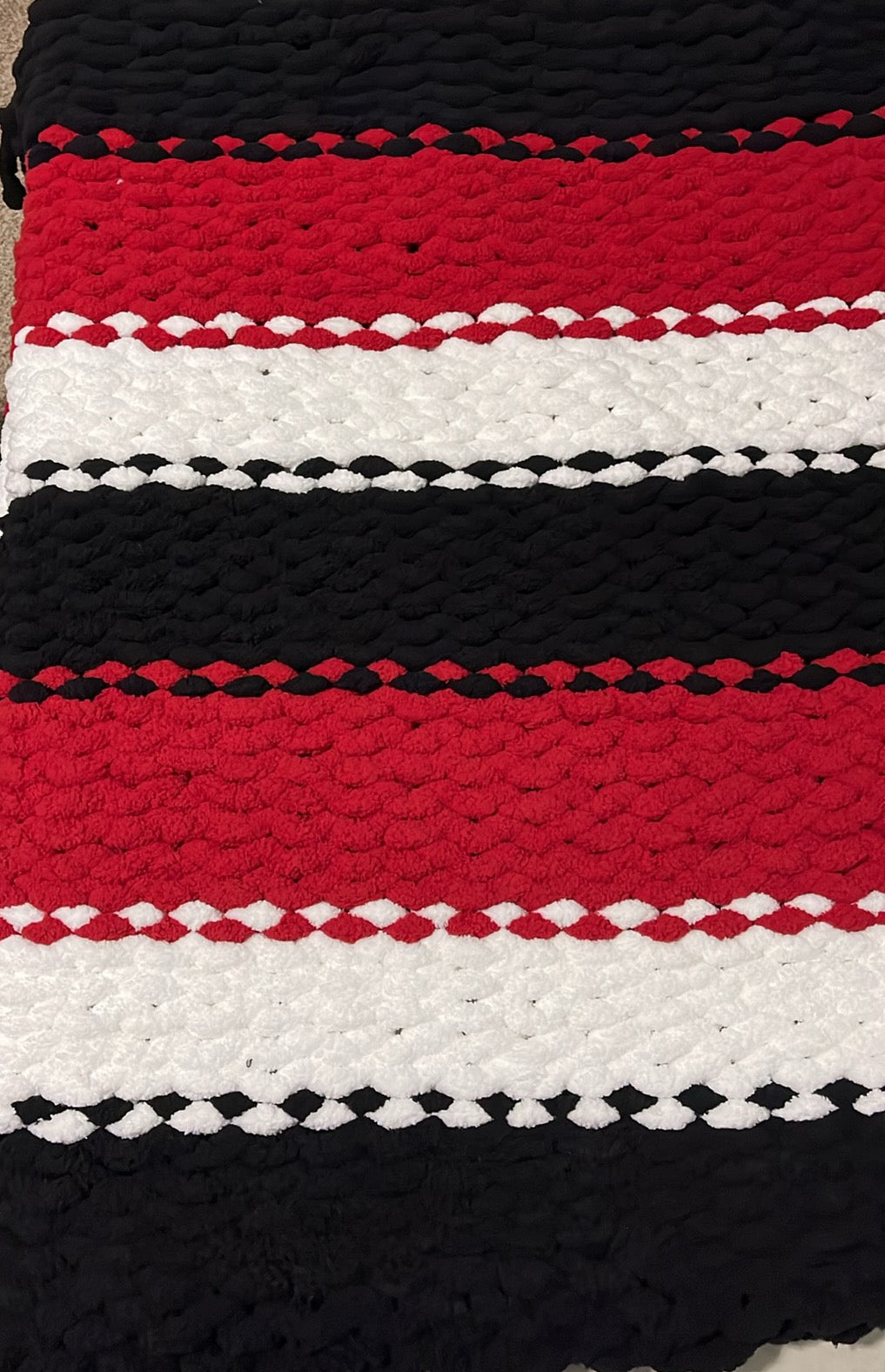 Handmade Red, Black, & White Chunky Chenille Blanket