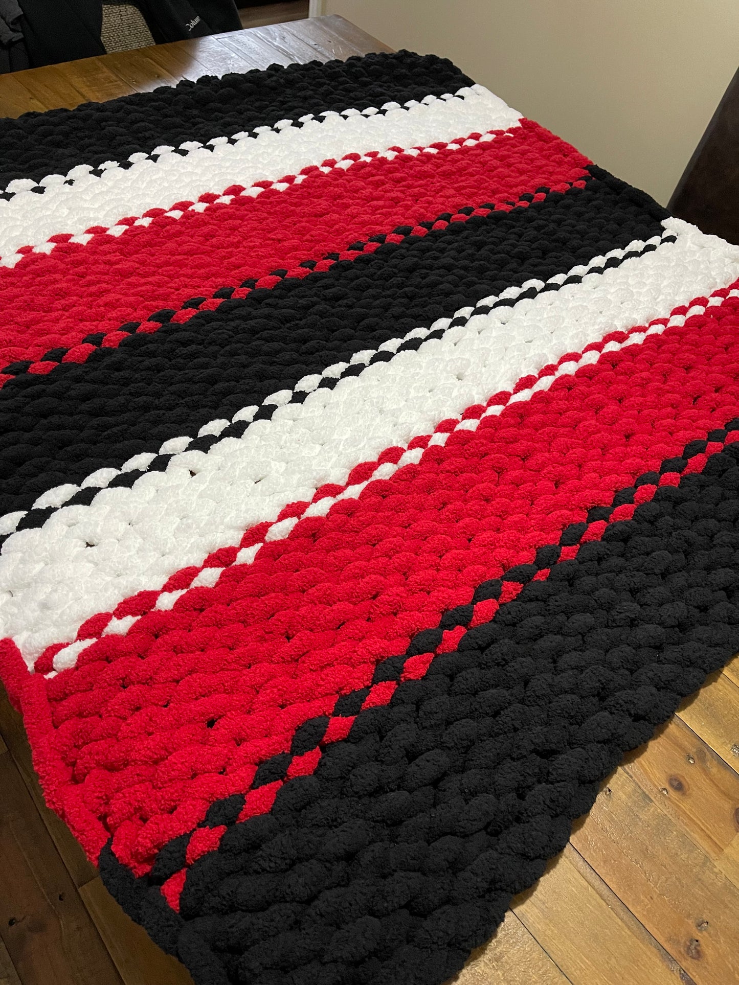 Handmade Red, Black, & White Chunky Chenille Blanket