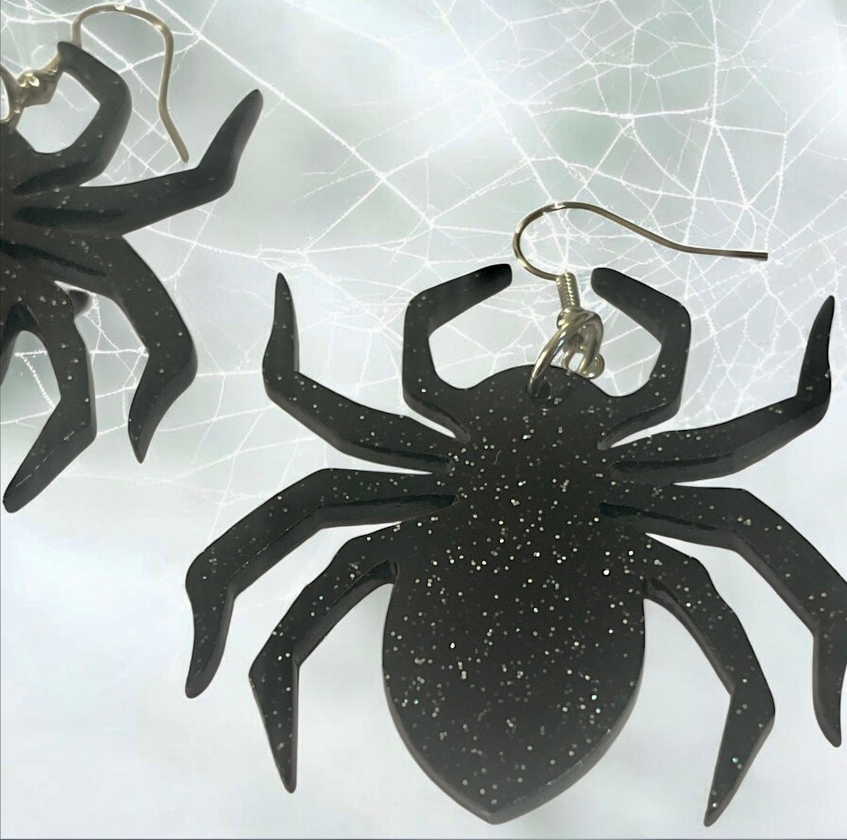 Glitter Spider Acrylic Earrings – Sparkly Halloween Jewelry