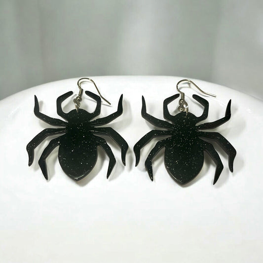 Glitter Spider Acrylic Earrings – Sparkly Halloween Jewelry