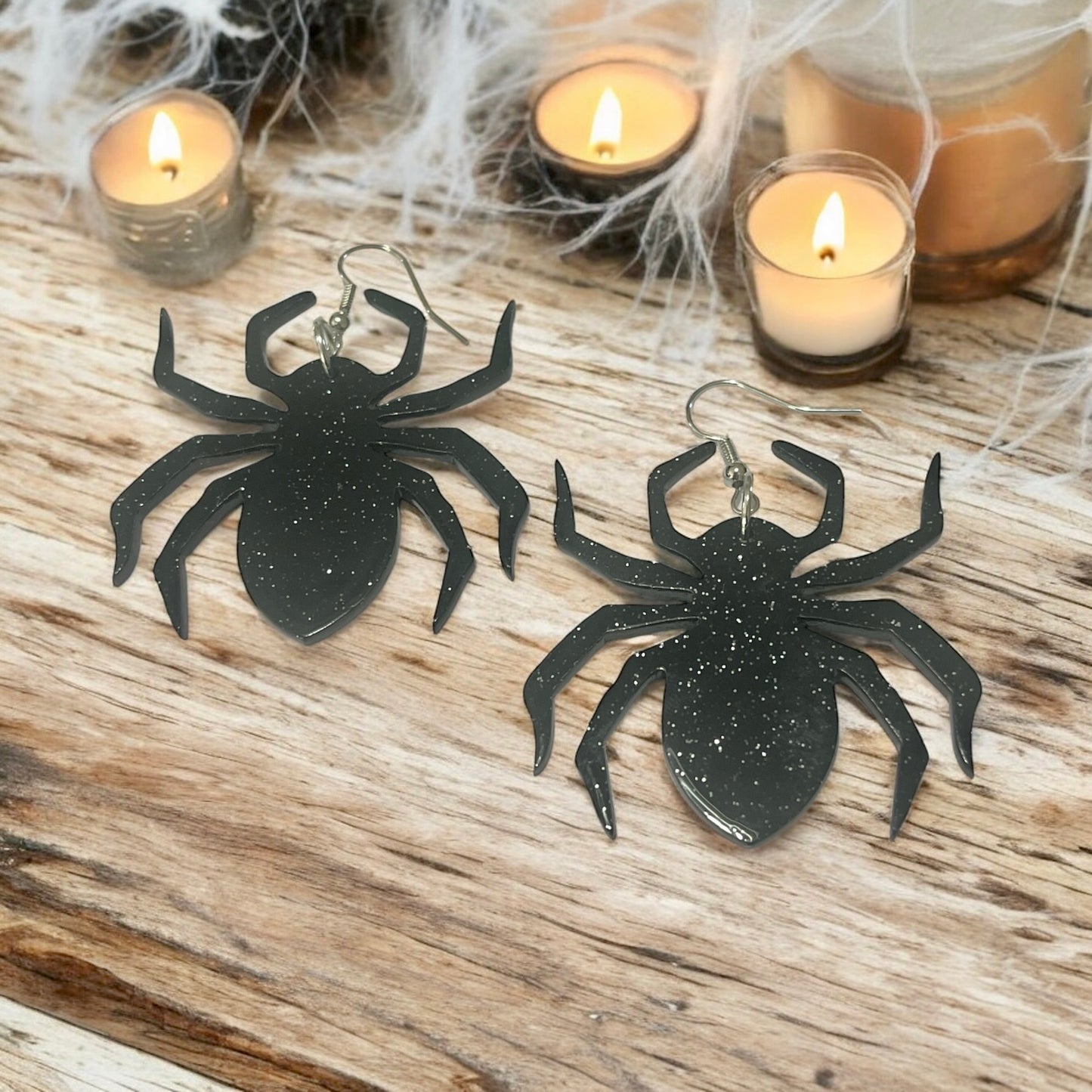 Glitter Spider Acrylic Earrings – Sparkly Halloween Jewelry