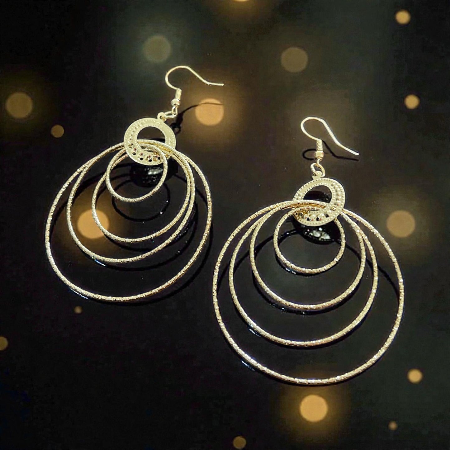 Cascading Gold Four-Hoop Drop Earrings