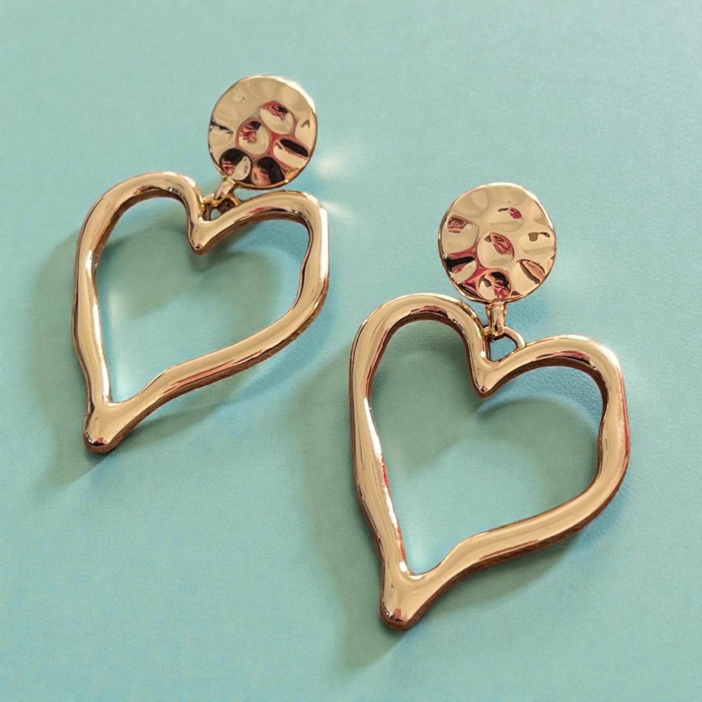 Golden Heart Drop Stud Earrings