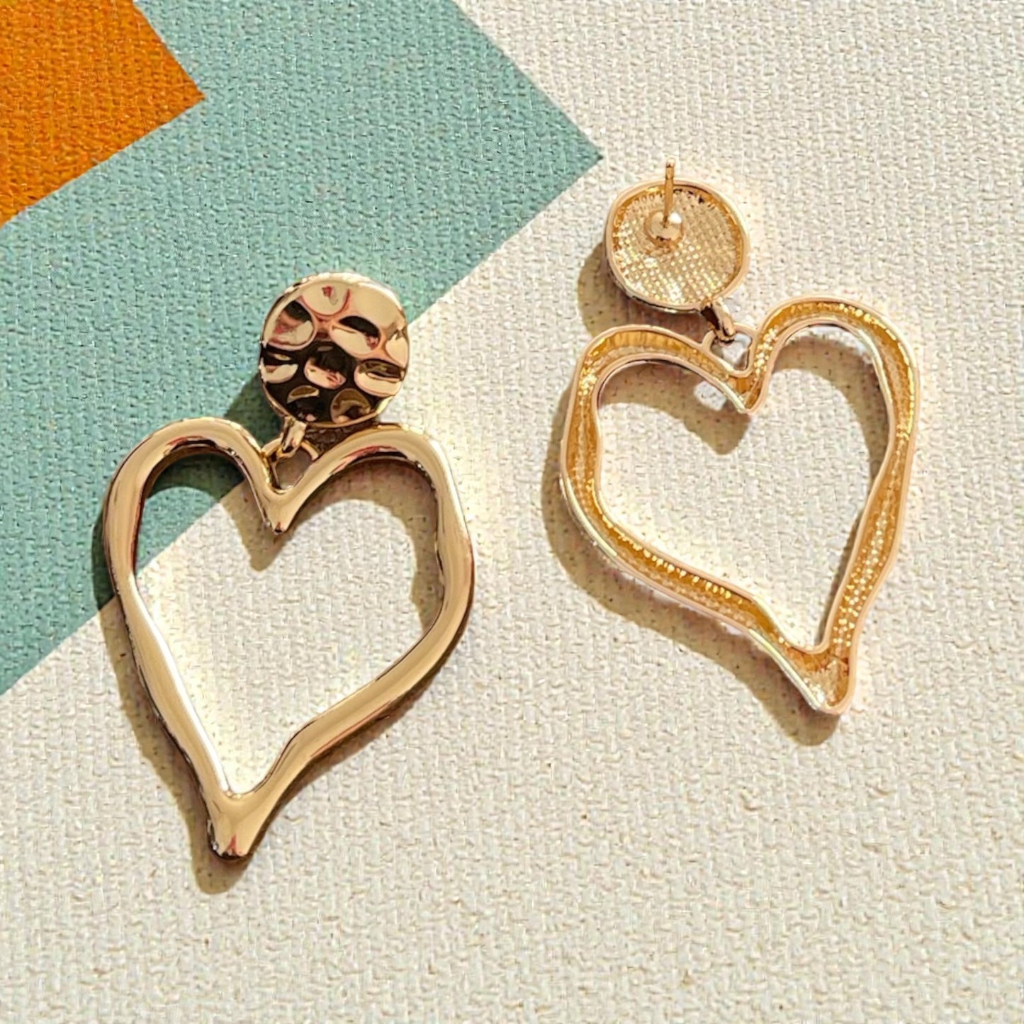 Golden Heart Drop Stud Earrings