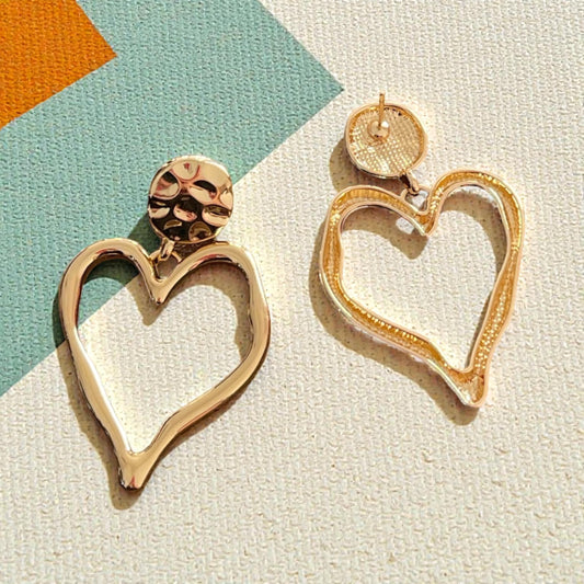 Golden Heart Drop Stud Earrings