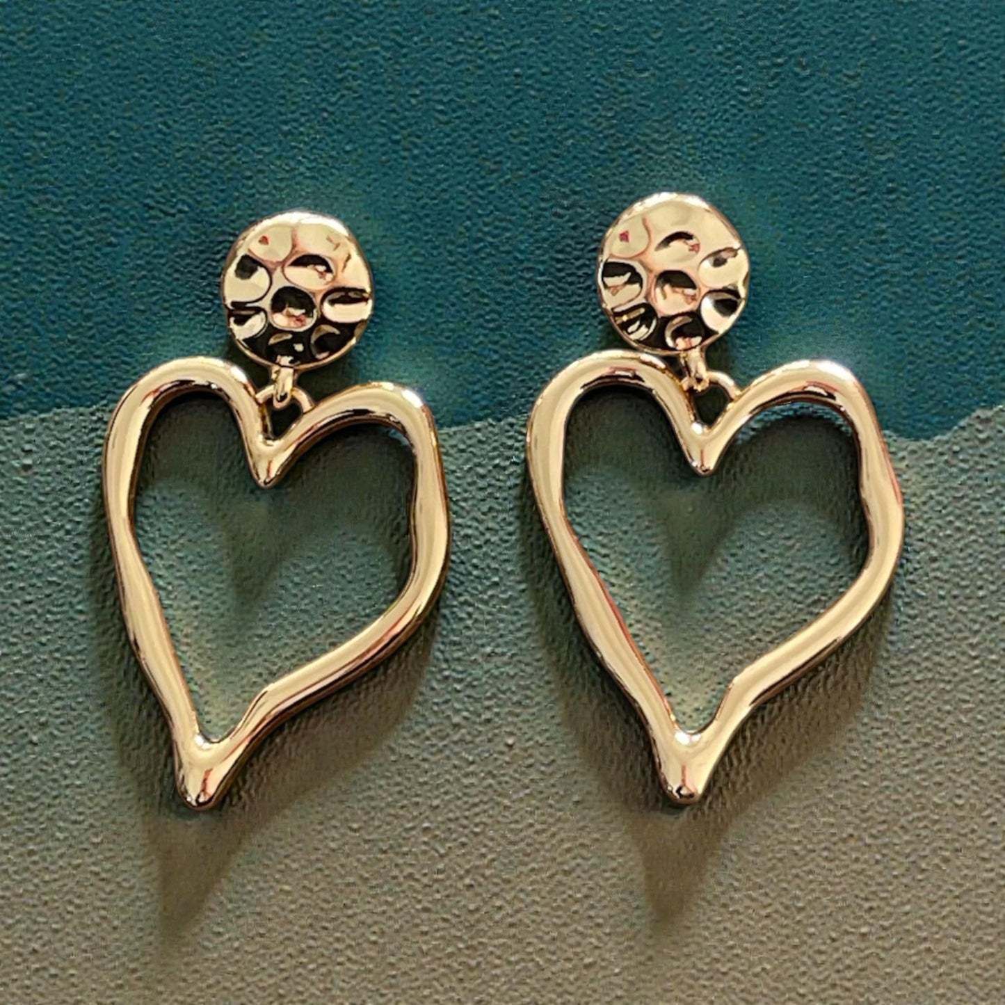 Golden Heart Drop Stud Earrings