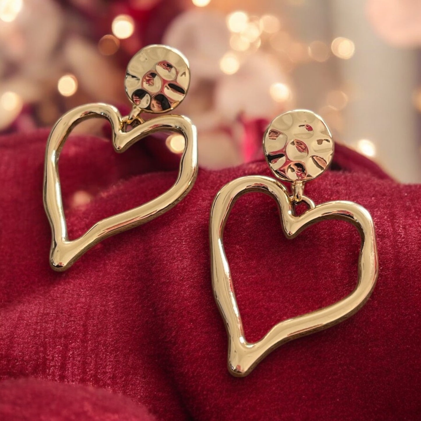Golden Heart Drop Stud Earrings