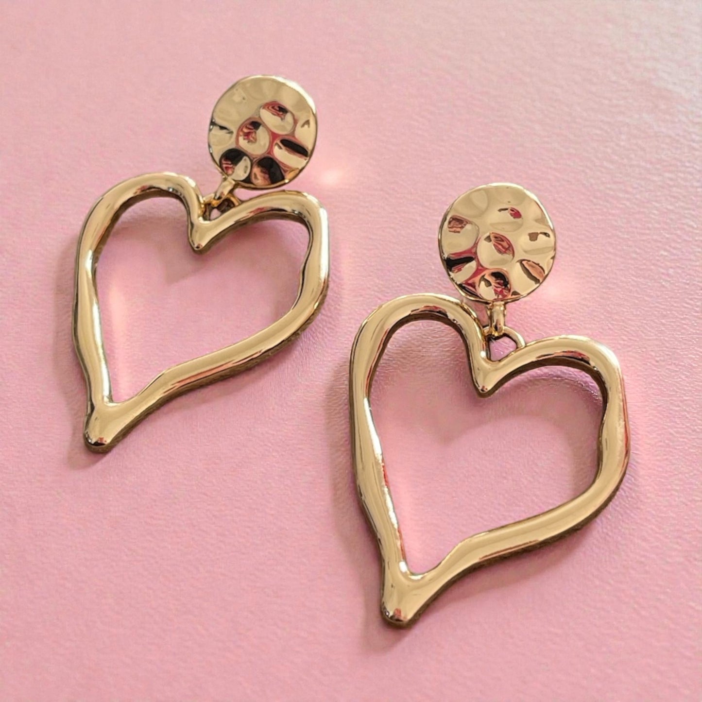 Golden Heart Drop Stud Earrings