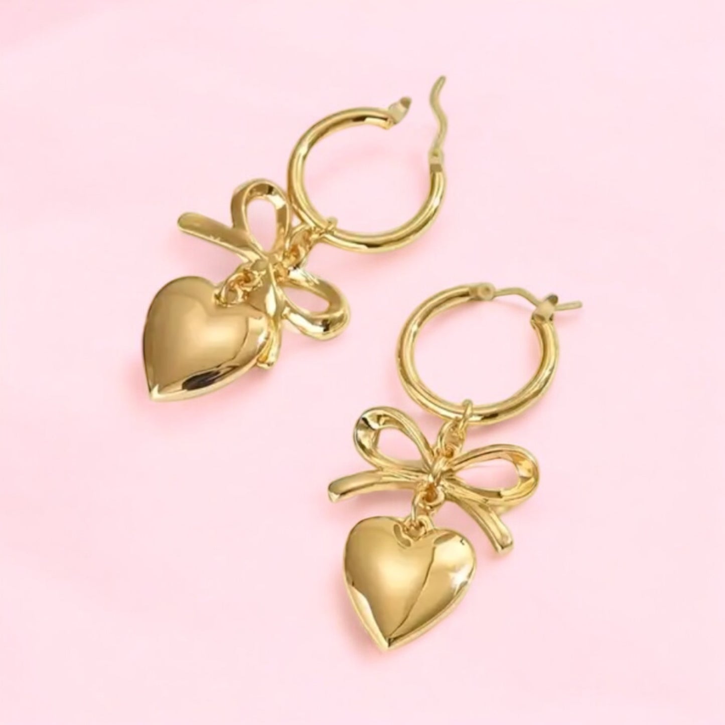 Golden Bow Heart Hoop Earrings
