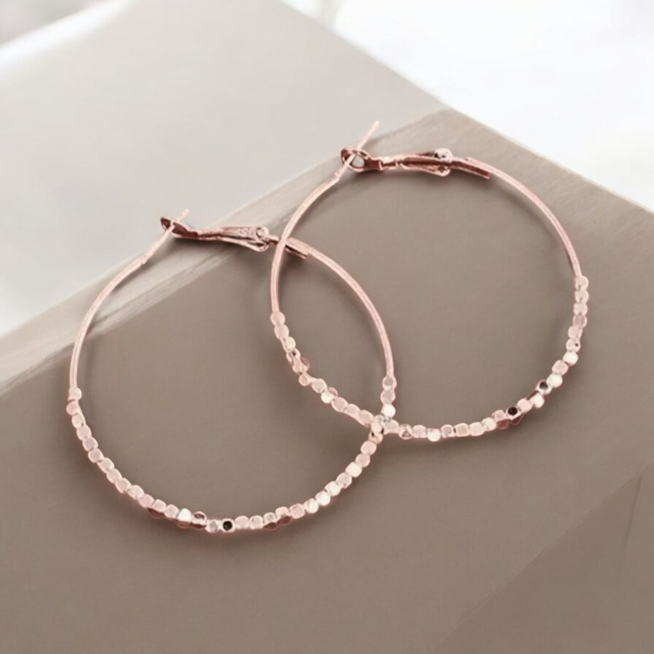 Rose Gold Beaded Hoop Earrings – Elegant Lightweight Jewelry