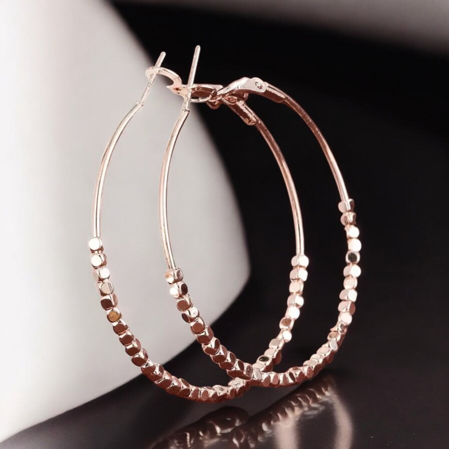 Rose Gold Beaded Hoop Earrings – Elegant Lightweight Jewelry
