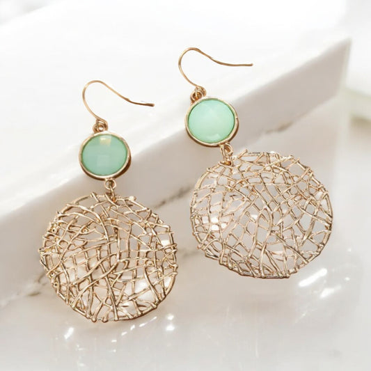 Seafoam & Gold Dreamcatcher Earrings