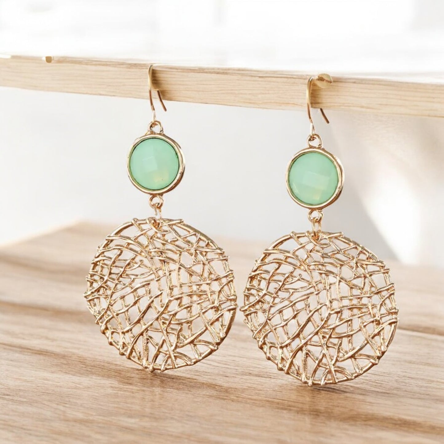 Seafoam & Gold Dreamcatcher Earrings