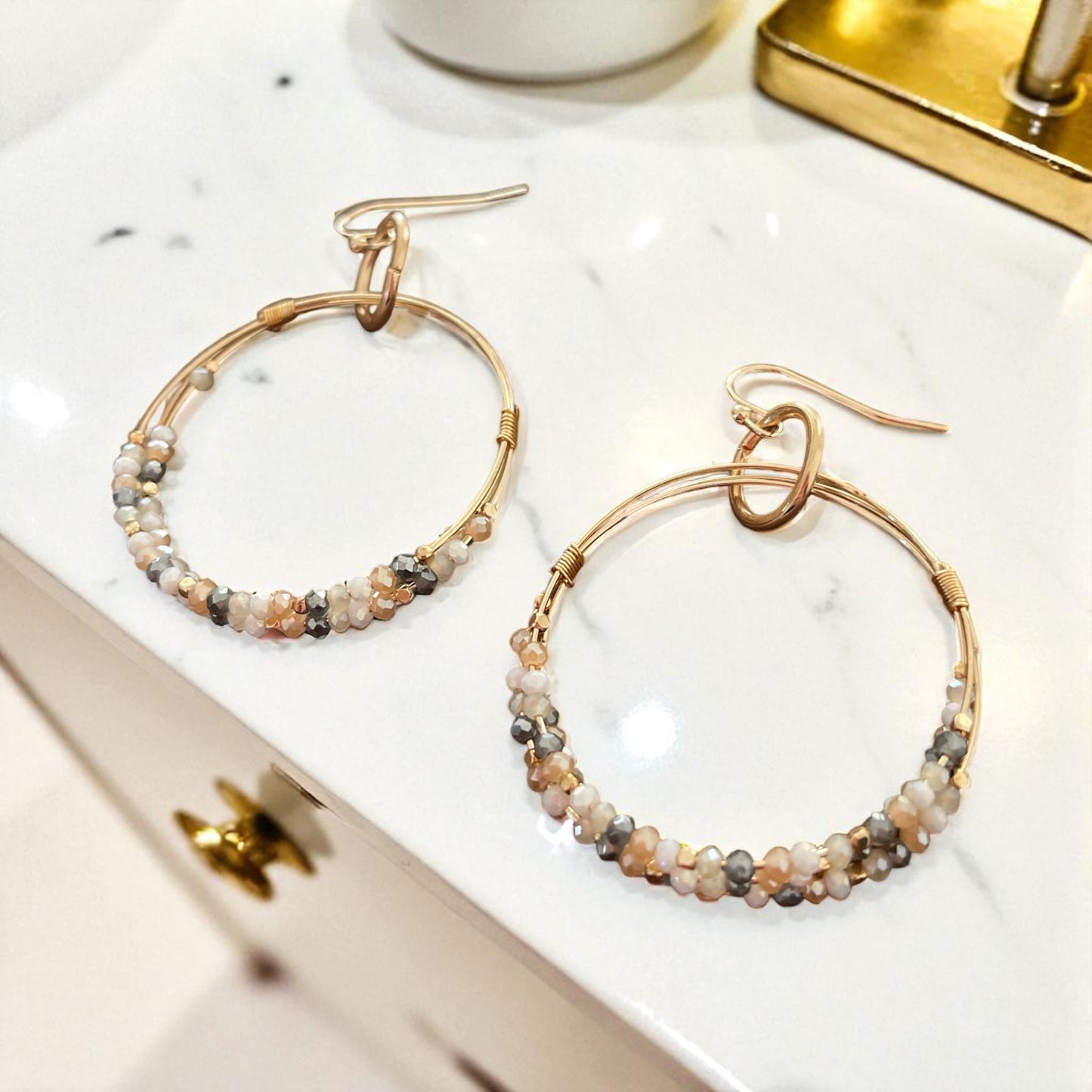 Triple Layer Hoop Earrings with Colorful Beads