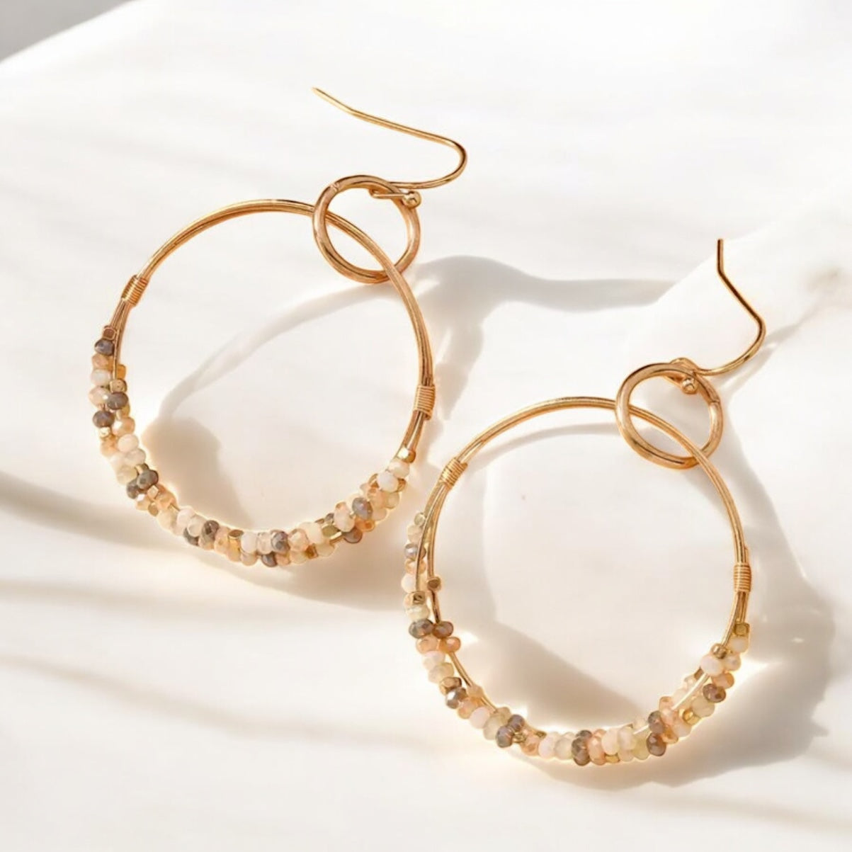 Triple Layer Hoop Earrings with Colorful Beads