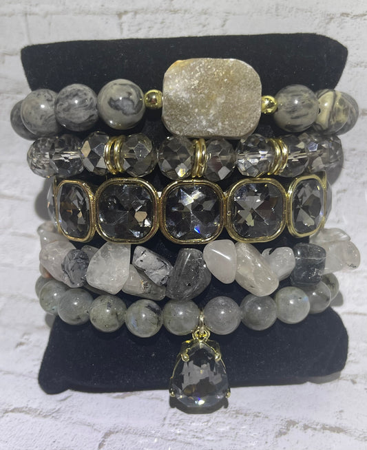 Gray 5-Piece Stone Stackable Bracelet Set