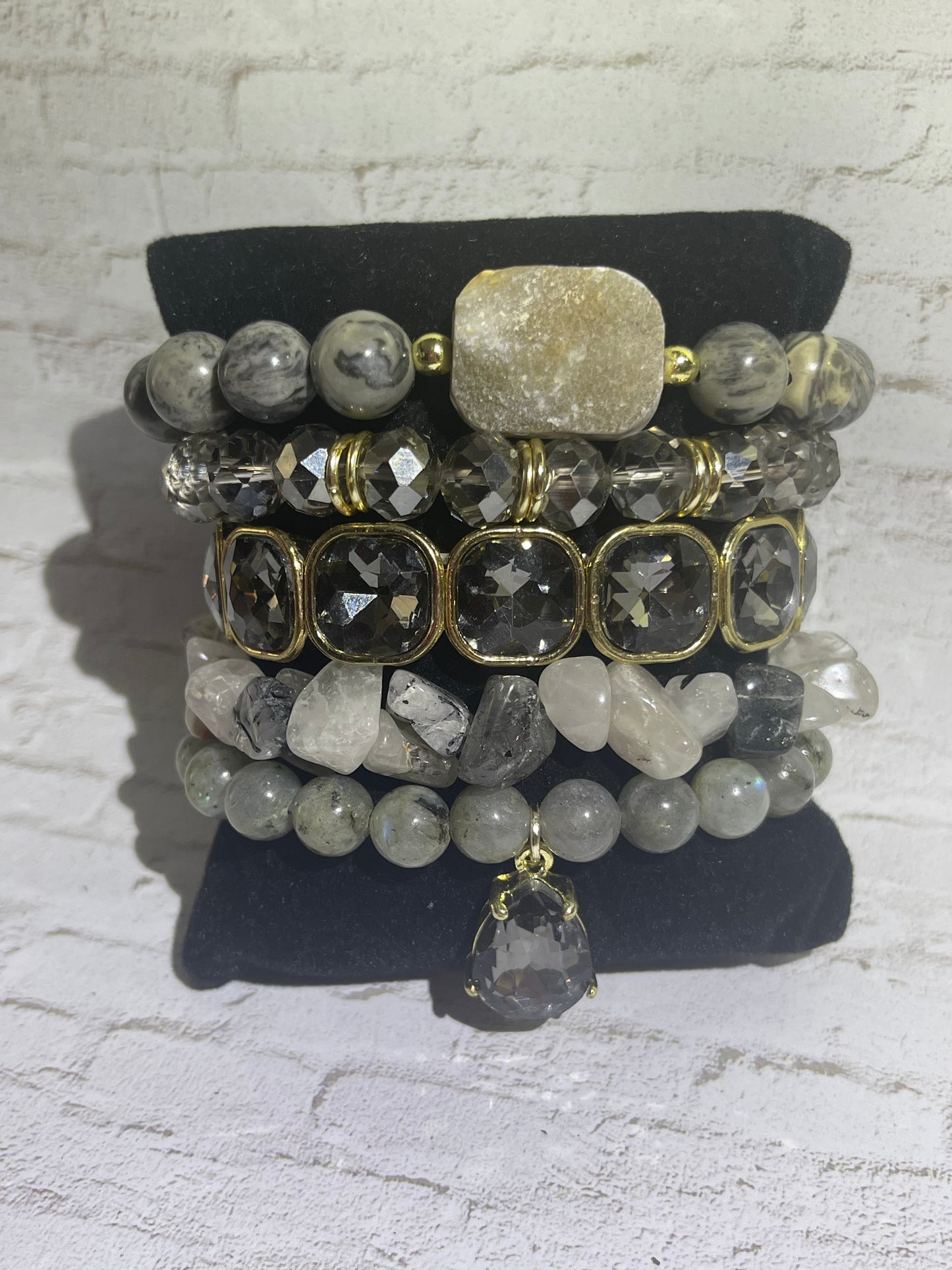 Gray 5-Piece Stone Stackable Bracelet Set