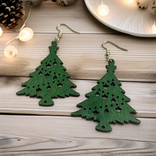 Evergreen Christmas Tree Wood Earrings 🌲✨