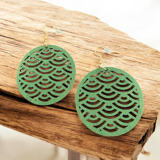 Lightweight Green Wood Earrings