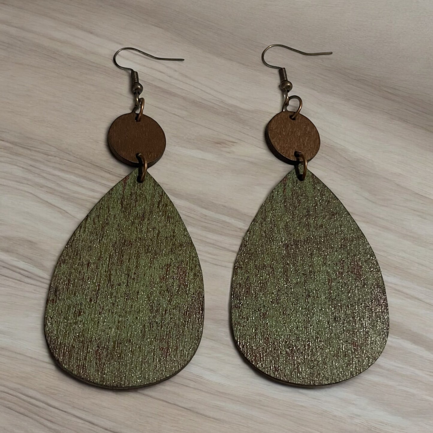 Rustic Green Teardrop Earrings