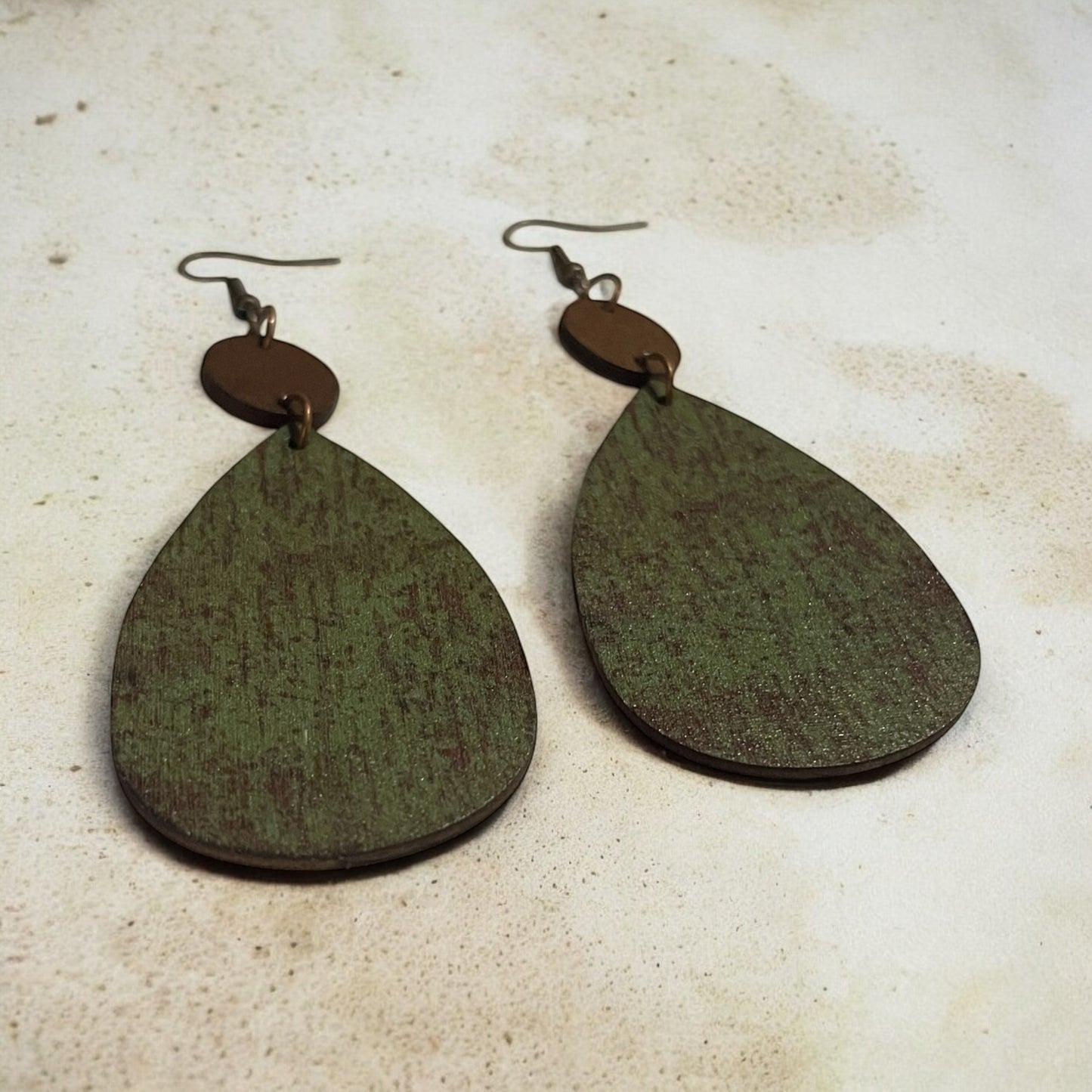 Rustic Green Teardrop Earrings