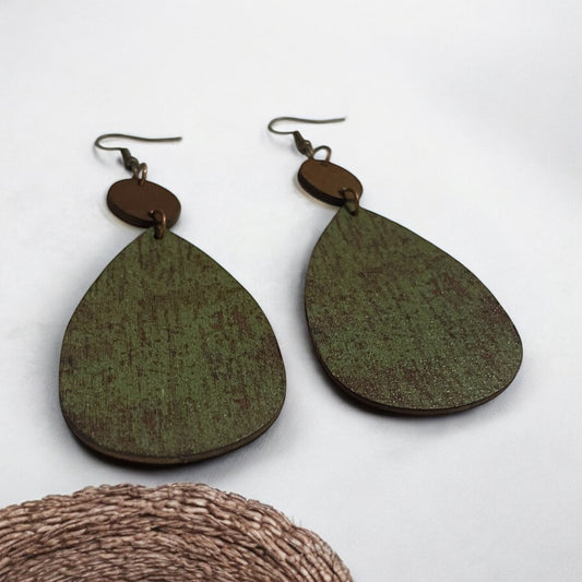 Rustic Green Teardrop Earrings