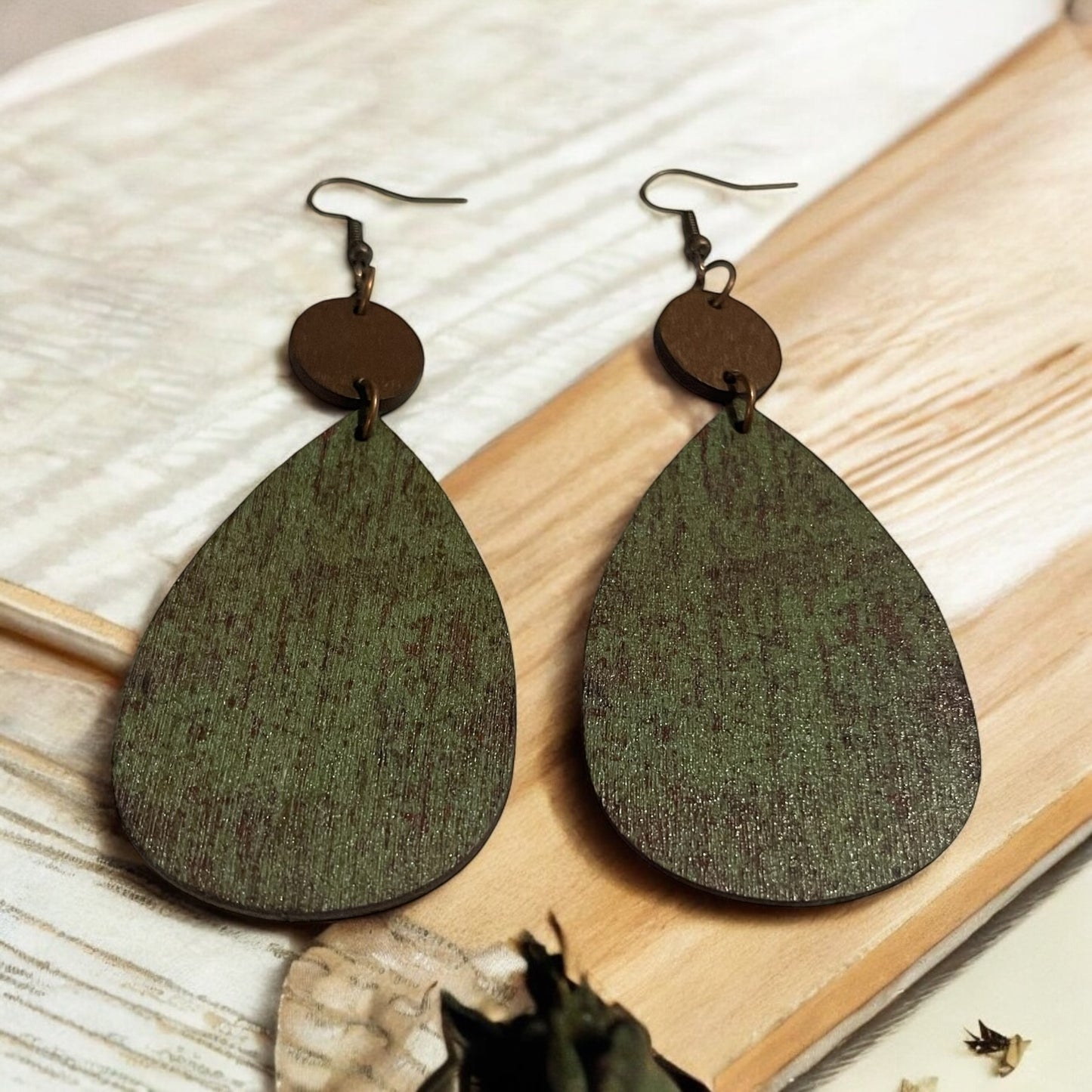 Rustic Green Teardrop Earrings