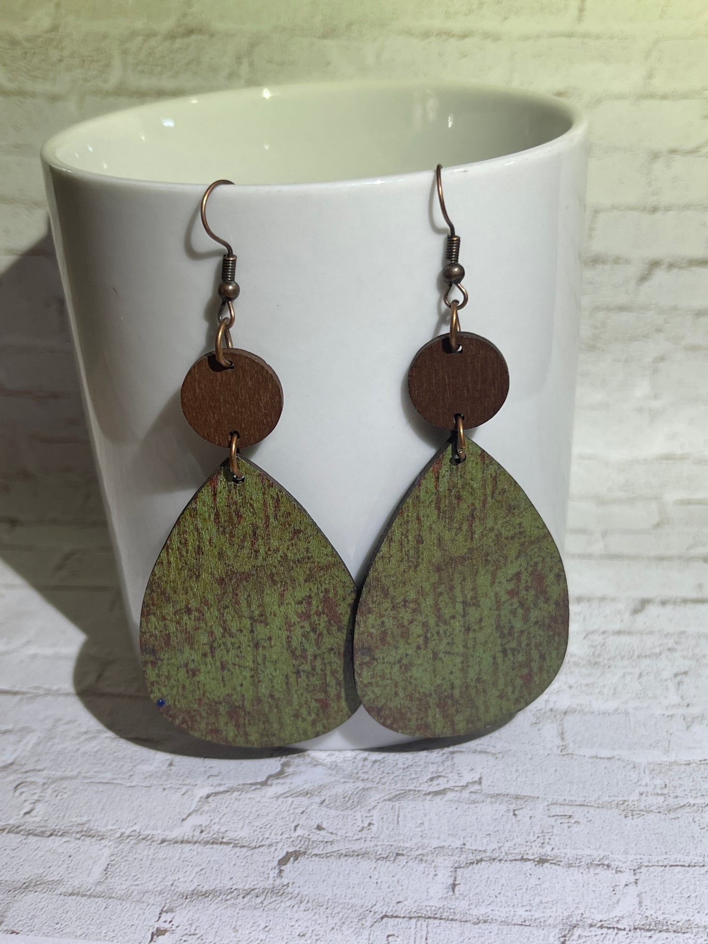 Rustic Green Teardrop Earrings