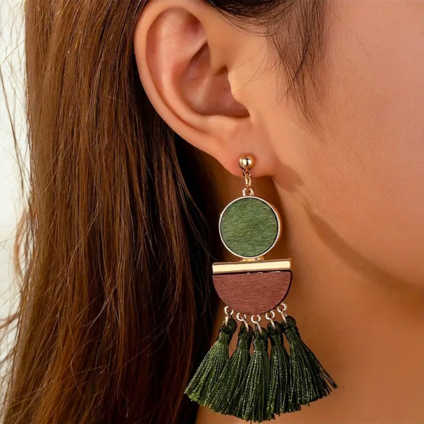 Boho Chic Wooden & Tassel Dangle Earrings