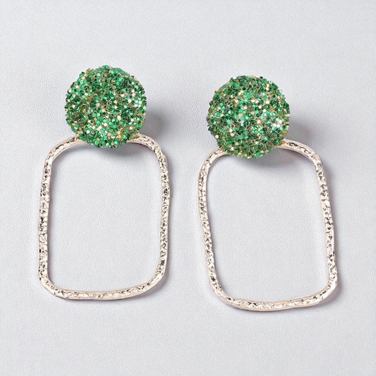 Green & Gold Textured Drop Earrings