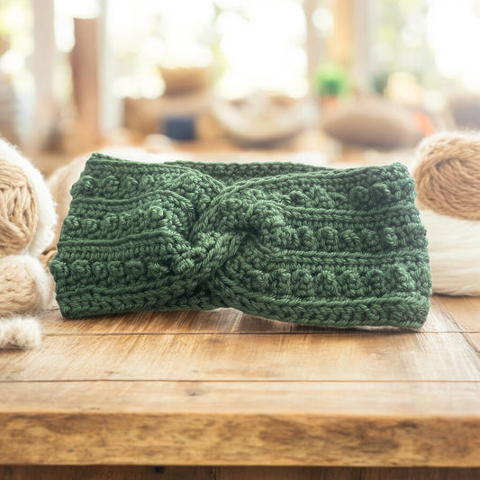 Enchanted Twist Crochet Headband - Deep Forest Green